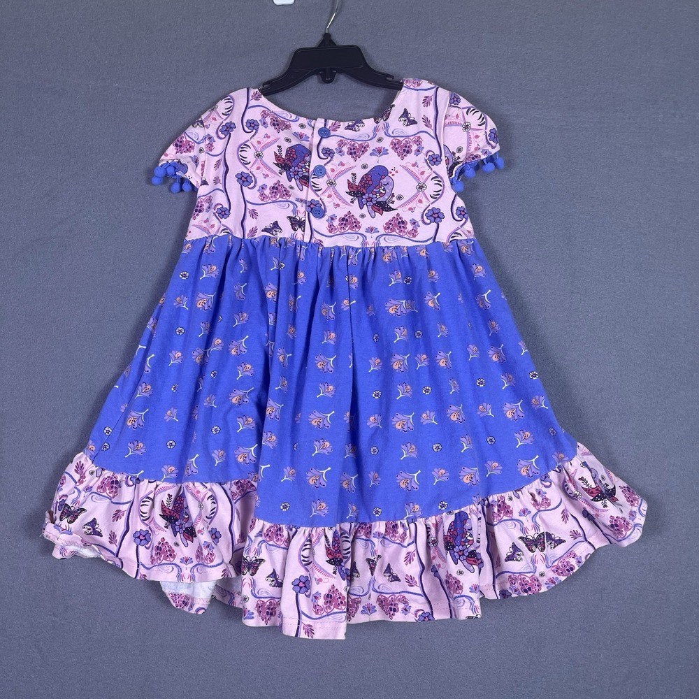 Jelly The Pug Bird Butterfly Dress Girls 5 Pink Purple Ruffle Pom Pom A-Line - Picture 2 of 3